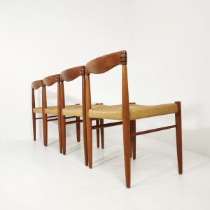 Danish teak & danish cord dining chairs by H. W. Klein for Bramin, 1960s, set of 4