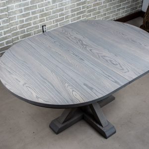 Extendable Dining Table in Steel Gray, Ash Wood Dining Table on Custom Wood Base, Extending Farmhouse Kitchen Table, Gray Dining Furniture