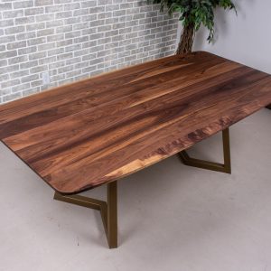 Handmade Furniture, Custom Squoval Dining Table in Walnut on Gold Legs, Custom Walnut Table, Boat Shaped Dining Table, Walnut Dining Table
