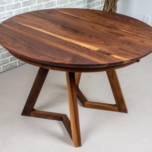 Round Walnut Dining Table with Leaves, 48" Round Wooden Table Top, Round Extendable Walnut Dining Table, Round Extending Dining Table
