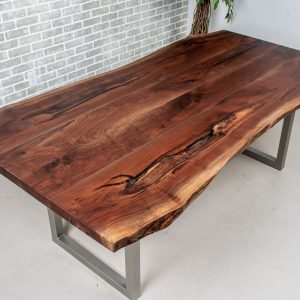 Live Edge Walnut Table, Custom Live Edge Dining Table on Square Steel Legs, Modern Industrial Table, Solid Walnut Live Edge Table