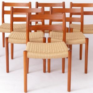 Set of 6 Niels Otto Moller Teak Dining Chairs, Model 84, 1976 – Renewed Cord Seats, Makers Mark, Worldwide Shipping