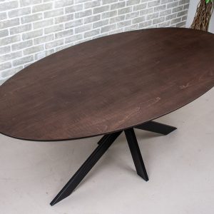 Wood Dinner Table, Oval Dining Table on Steel Pedestal Base, Mid Century Pedestal Table, Oval Dining Room Tables, Oval Pedestal Dining Table