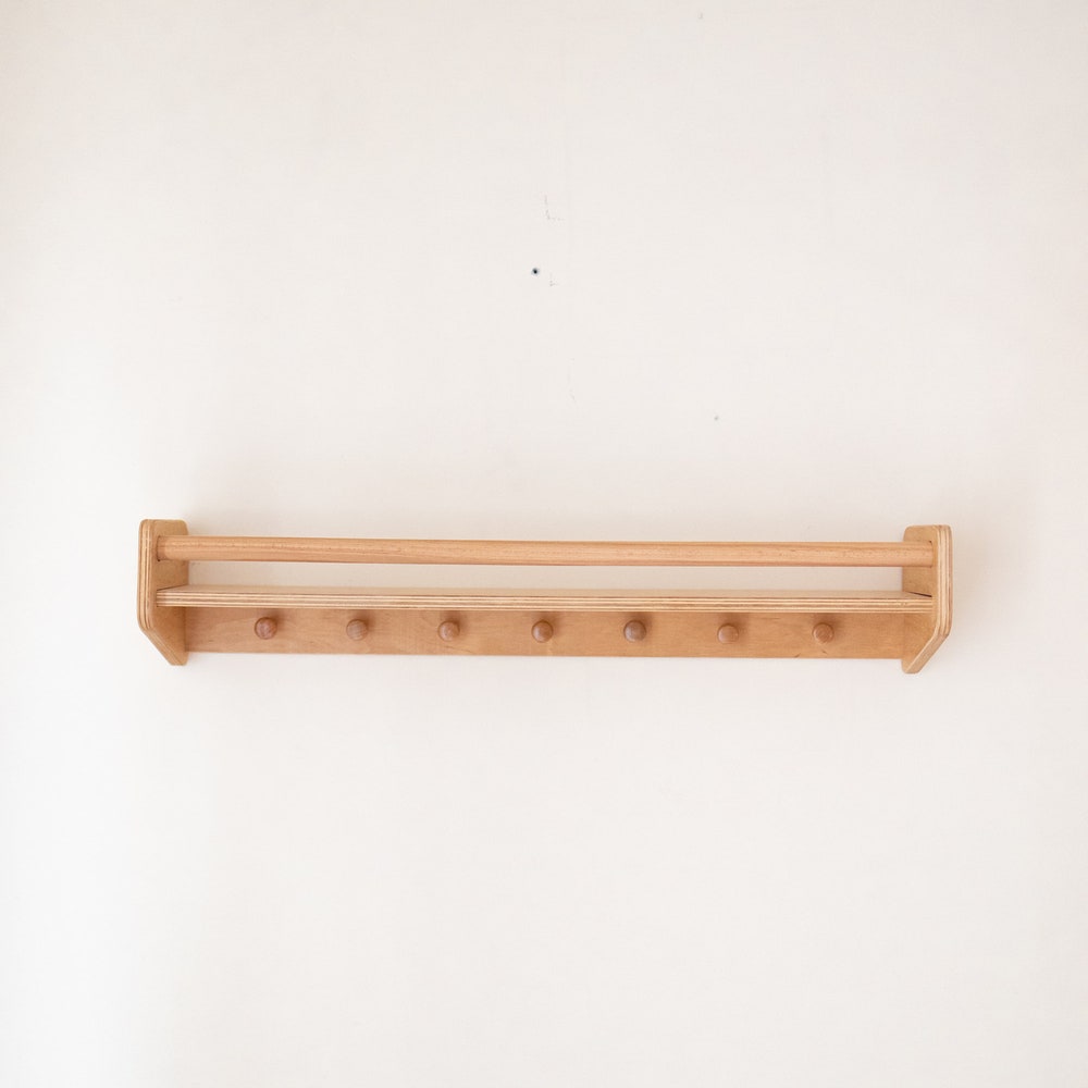 Nursery bookshelf with hooks, Kids book shelf, Floating shelves, Clothing rack, Toddler toys storage Wall mount toy shelf, Modern Boho Decor - Image 8