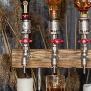Liquor Dispenser for Three Bottles - Wine Bourbon Whiskey Gifts - Birthday Party  Housewarming Decor - Industrial Home Bar Stand