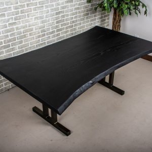 Live Edge Slab in Ash, Bookmatch Ash Dining Table in Black, Live Edge Table, Black Ash Table Top on Steel Legs, Solid Wood Dining Table