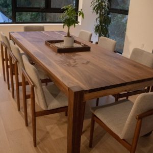 Custom Hardwood Table, Walnut Table with Leg Coming Through Tabletop, Modern Wood Parsons Table, Walnut Dining Table with Corner Post Leg