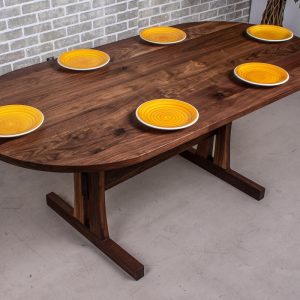 Walnut Trestle Table, Oval Dining Table on Modern Trestle Base, Custom Walnut Dining Table, Walnut Oval Dining Table, Pedestal Dining Tables