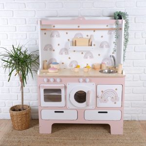 The biggest play kitchen for 10 year olds | Handmade Customizable Wooden Play Kitchen for 10 Year Old Kids | White and Pink