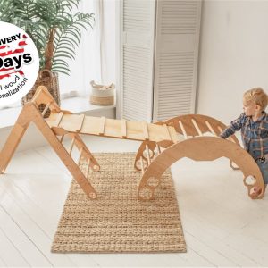 Climb set for toddler, Montessori furniture, First birthday gift, Montessori rocker, Climbing arch, Balance board, Wooden baby toys
