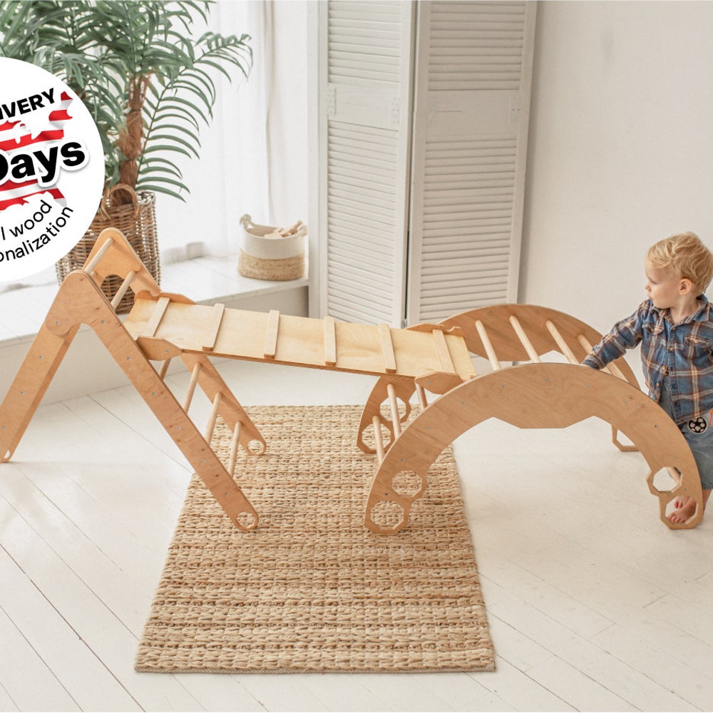 Climb set for toddler, Montessori furniture, First birthday gift, Montessori rocker, Climbing arch, Balance board, Wooden baby toys