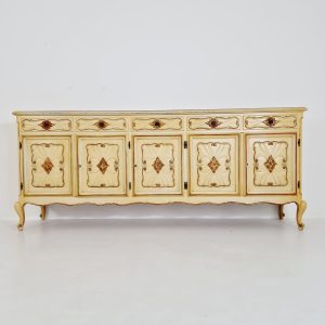 Super rare antique French Giant Venetian white lacquered sideboard Louis XIV