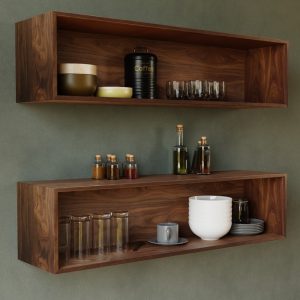 Solid Walnut Floating Display Case, Shelf Bookcase