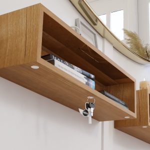 Floating Entryway Organizer in White Oak / Mail Holder Shelves with Magnet Key Holder