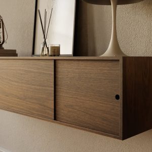 Floating Walnut Sideboard / Credenza with Sliding Doors