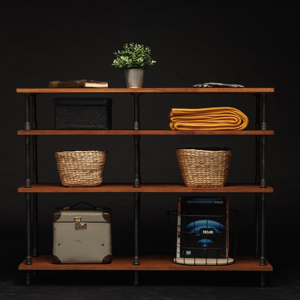 Industrial Pipe and Wood Kitchen Storage Cart, handmade furniture, coffee table, round table, diy table, black pipe table, living table - Image 4