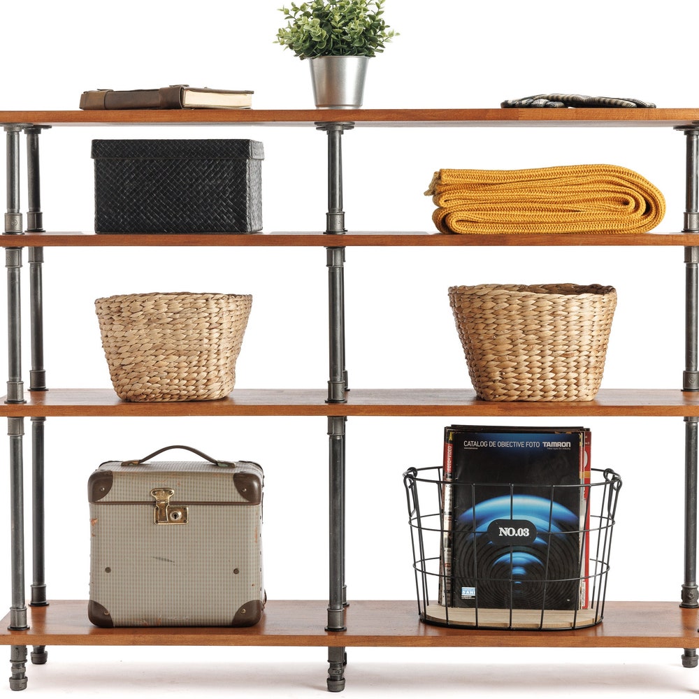 Industrial Pipe and Wood Kitchen Storage Cart, handmade furniture, coffee table, round table, diy table, black pipe table, living table - Image 3