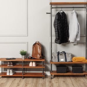 Floating Shelf and Clothing Bar, Retail Fixture, Rustic Industrial 36" Wood with Pipe Rack, Garment Rack, Industrial Floating Shelves