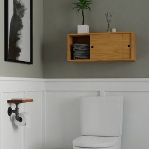 Solid Cherry Bathroom Storage Cabinet with Sliding Doors, Floating Shelf Vanity