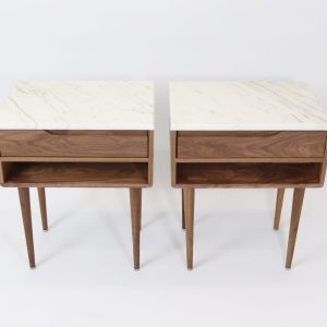 2 nightstands with marble top  in solid Oak or Walnut.