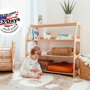 Large montessori shelf, Toy storage, Toddler furniture, Kids dress up storage, Nursery closet, Montessori wardrobe, Wooden kid shelves