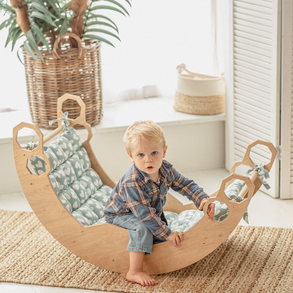 Climb set for toddler, Montessori furniture, First birthday gift, Montessori rocker, Climbing arch, Balance board, Wooden baby toys - Image 4