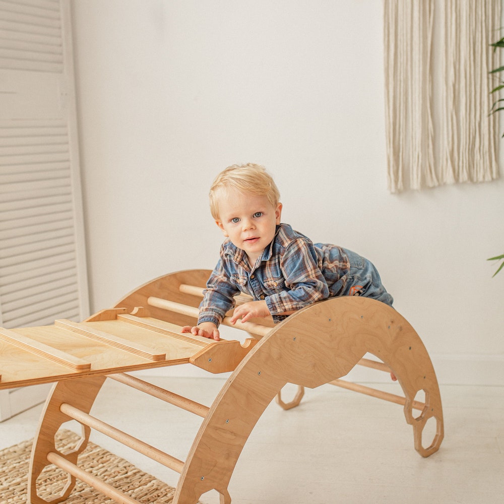 Climb set for toddler, Montessori furniture, First birthday gift, Montessori rocker, Climbing arch, Balance board, Wooden baby toys - Image 7
