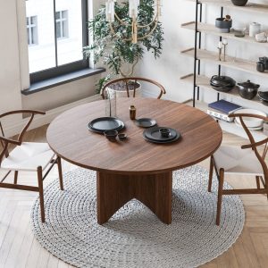 The Taylor Walnut Dining Table, round dining table, circle table, solid wood table