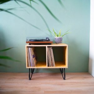 Turntable Stand & Vinyl LP Storage, From Made Durable and Recycled OSB Wood, Store up to 80+ LPs!