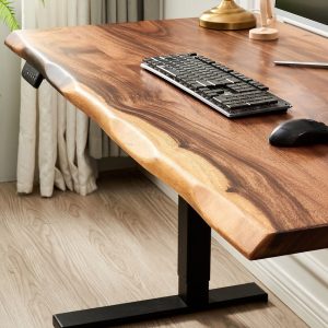 Desk - Black Frame, Standing Desk, Desk, South American Walnut, Stand-Up Desk, Live Edge Desk, Adjustable Standing Desk, Desk with Storage