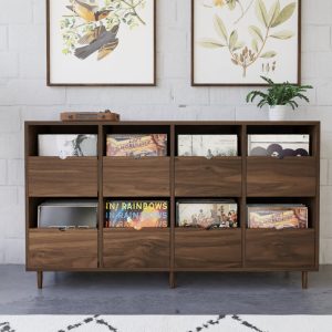 Record Credenza with Pull-Out Drawers in Solid Walnut