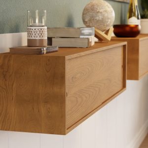 Cherry Floating Storage Cabinet with Sliding Doors Built, Scandinavian Style