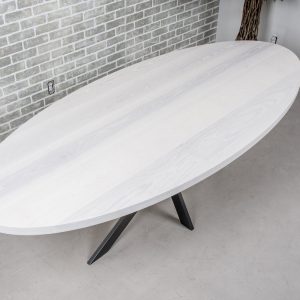 White Oval Table on Gunmetal Colored Base, Oval Pedestal Dining Table, White Wood Oval Dining Table for 6, Custom Oval Dining Table Top