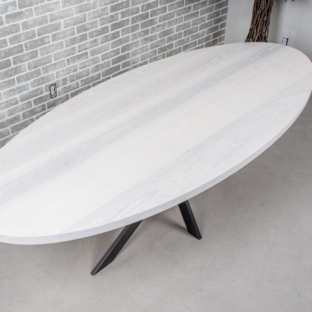 White Oval Table on Gunmetal Colored Base, Oval Pedestal Dining Table, White Wood Oval Dining Table for 6, Custom Oval Dining Table Top