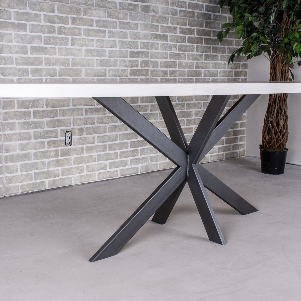 White Oval Table on Gunmetal Colored Base, Oval Pedestal Dining Table, White Wood Oval Dining Table for 6, Custom Oval Dining Table Top - Image 4