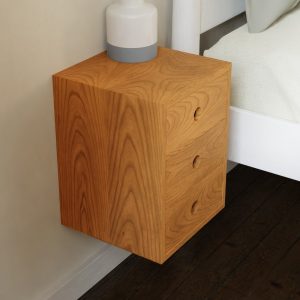 Cherry Floating Nightstand with Drawers, Narrow and Tall