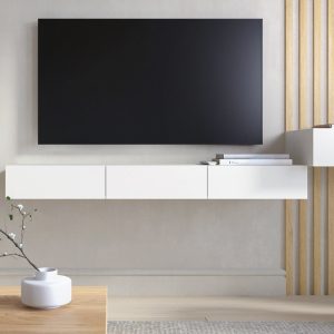 Floating TV stand with drawers / media console - white