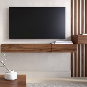 Floating TV stand with drawers / media console - American walnut