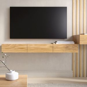 Floating TV stand with drawers / media console - oak