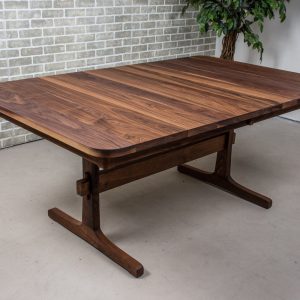 Wood Kitchen Table with Leaf, Walnut Extendable Dining Table on Walnut Trestle Base, Wood Trestle Table, Trestle Dining Tables