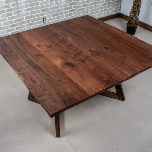 Square Extendable Dining Table, Expandable Wood Table for Small Spaces, Walnut Extension Table, 54 Inch Square Dining Room Table