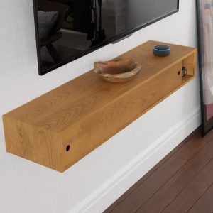 Solid Cherry Floating TV Stand Media Console with Sliding Doors