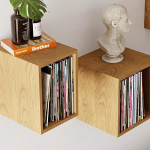 Cherry Floating Vinyl Record Storage Shelves