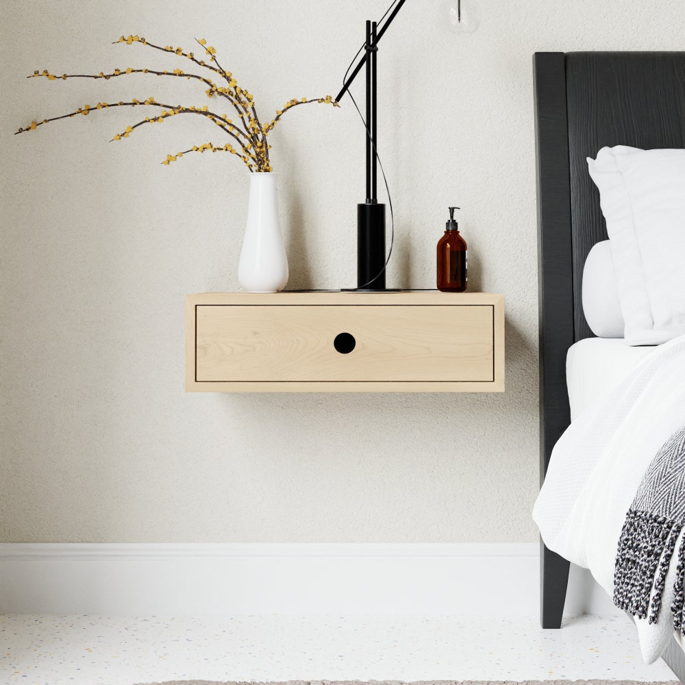 Floating Nightstand with Drawer / Mid Century Modern Bedside Table in Solid Maple - Image 6