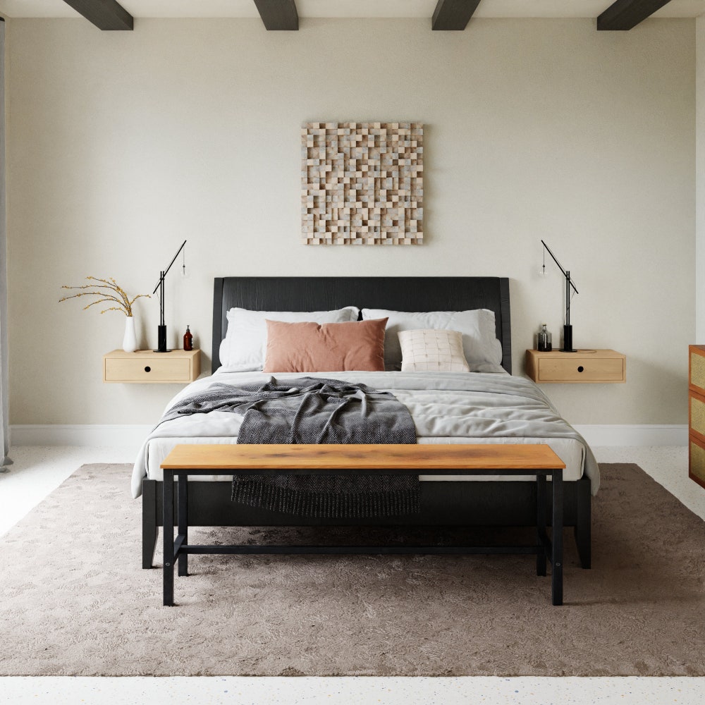 Floating Nightstand with Drawer / Mid Century Modern Bedside Table in Solid Maple - Image 9