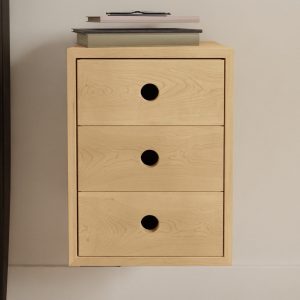 Narrow Floating Nightstand in Maple Wood with 1, 2 or 3 Drawers in Walnut / Mid Century Modern Bedside Table Solid Maple