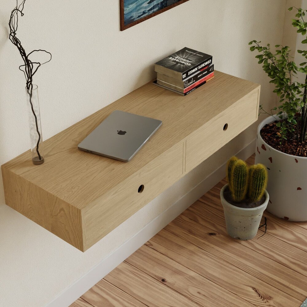 Floating Desk in Solid Maple, Wall Mounted Standing Desk
