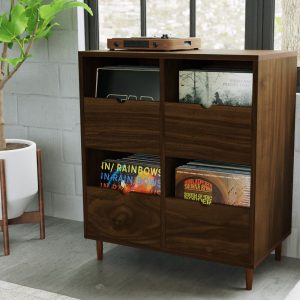Record Credenza with Pull-Out Drawers in Solid Walnut
