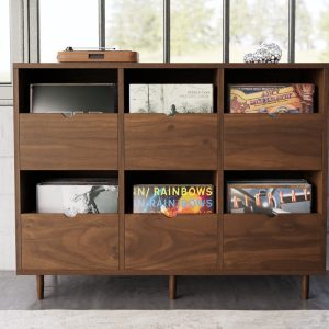 Record Credenza with Pull-Out Drawers in Solid Walnut