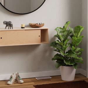 Maple Floating Storage Cabinet with Sliding Doors, Scandinavian Style